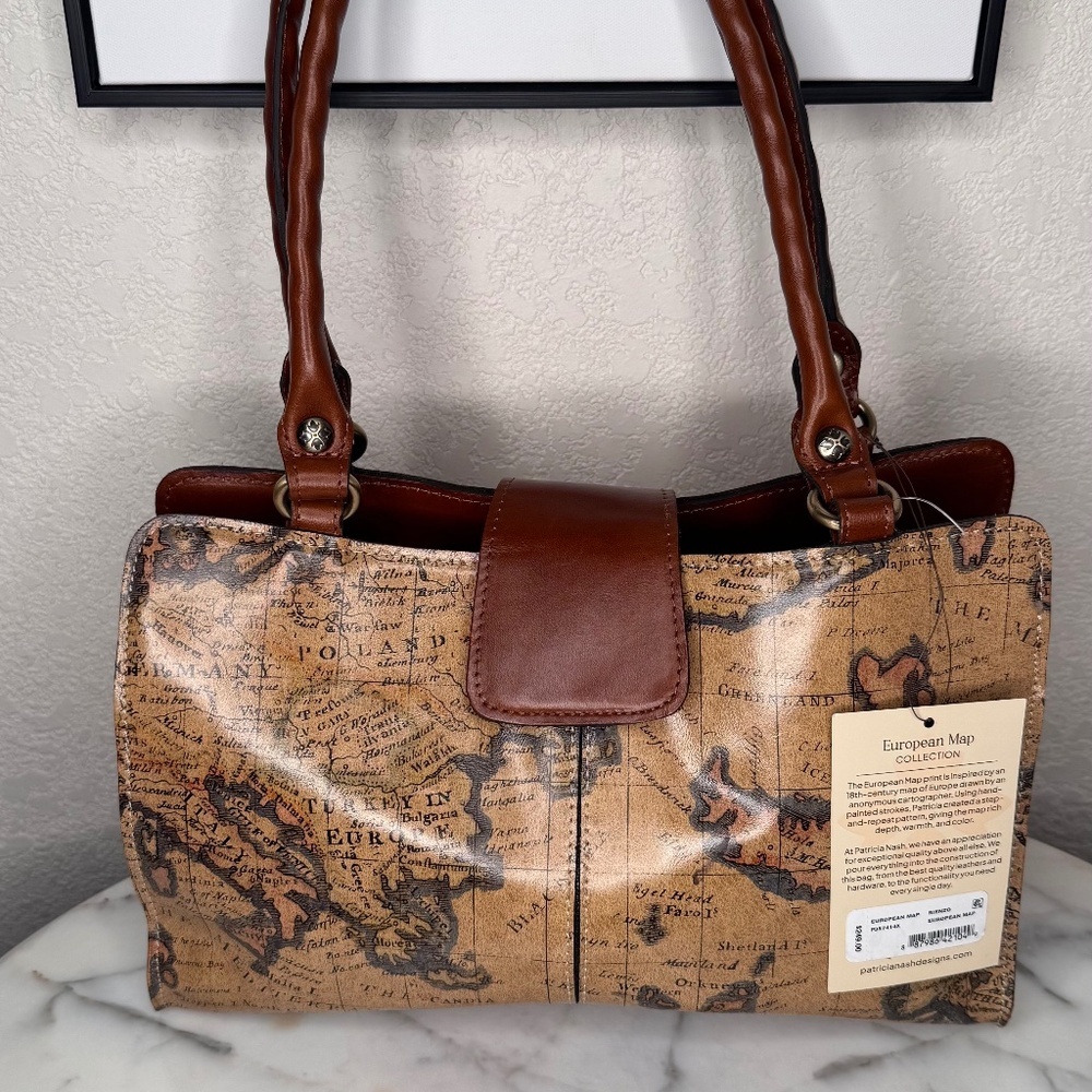 NWT-Patricia Nash-European Map-Rienzo Satchel buttery leather $249 MSRP - Picture 4 of 7
